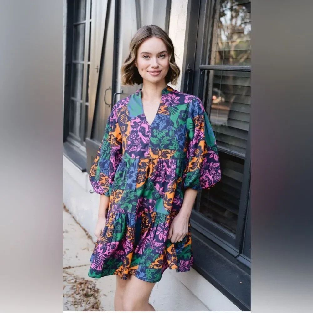 Briton Court Hattie Dress - Color Block Floral Mini Dress, Sz M NWOT Sa1
